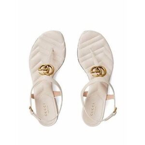 Gucci Women's GG white thong Sandals with Gold Accent